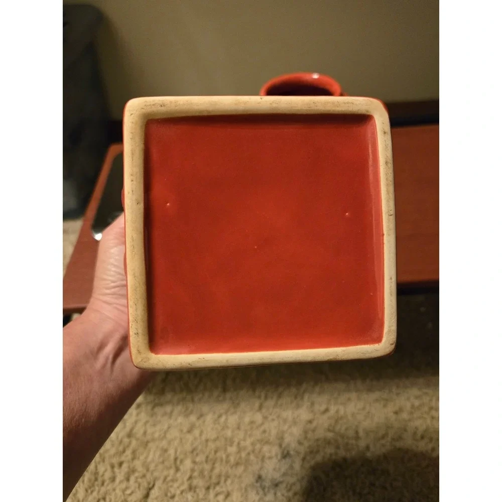 Burnt Orange Ceramic Canister Set‎ Embossed Scroll Square Kitchen Storage 2pc